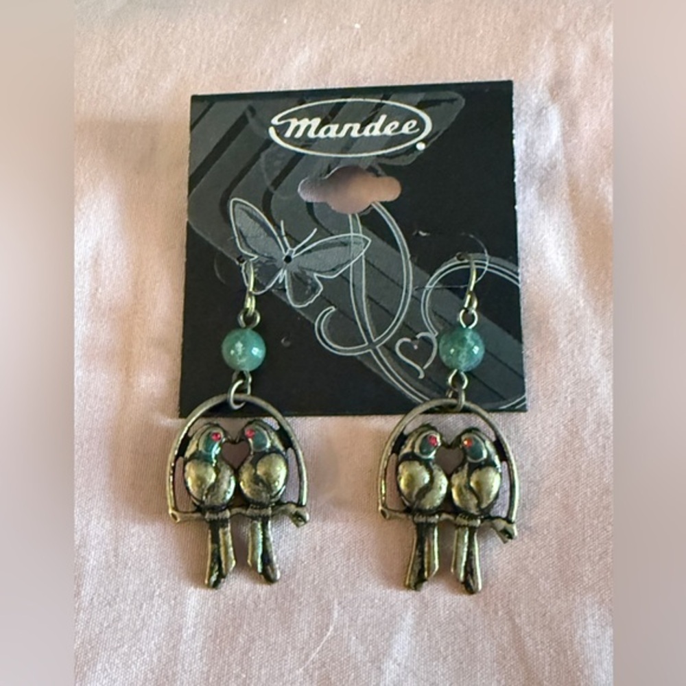Mandee Gold Earrings with Love Birds NWT